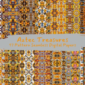 Aztec Treasures Pattern Seamless Digital Papers - printable scrapbook paper instant download, commercial use, 300dpi
