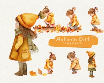 Autumn Girl digital printable clipart bundle in PNG format transparent background instant download for commercial use