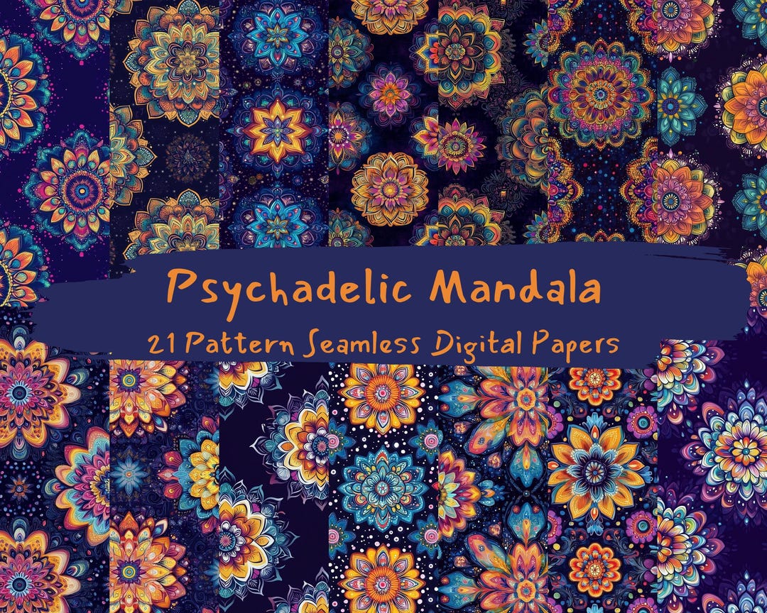 Psychadelic Mandala Pattern Seamless Digital Papers - Printable ...