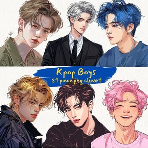 Pacote de clipart digital imprimível Kpop Boys em formato PNG, fundo transparente, download instantâneo para uso comercial