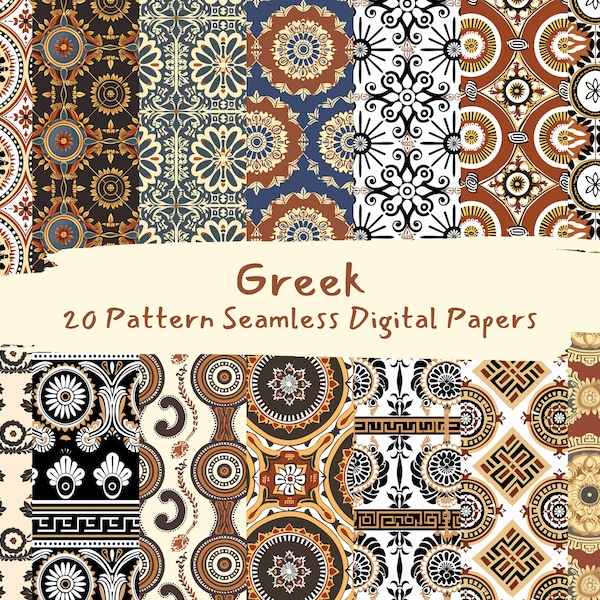 Greek Pattern Seamless Digital Papers - printable scrapbook paper instant download, commercial use, 300dpi