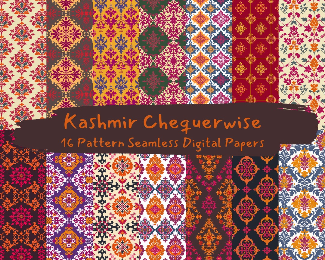 Kashmir Chequerwise Pattern Seamless Digital Papers - Printable ...
