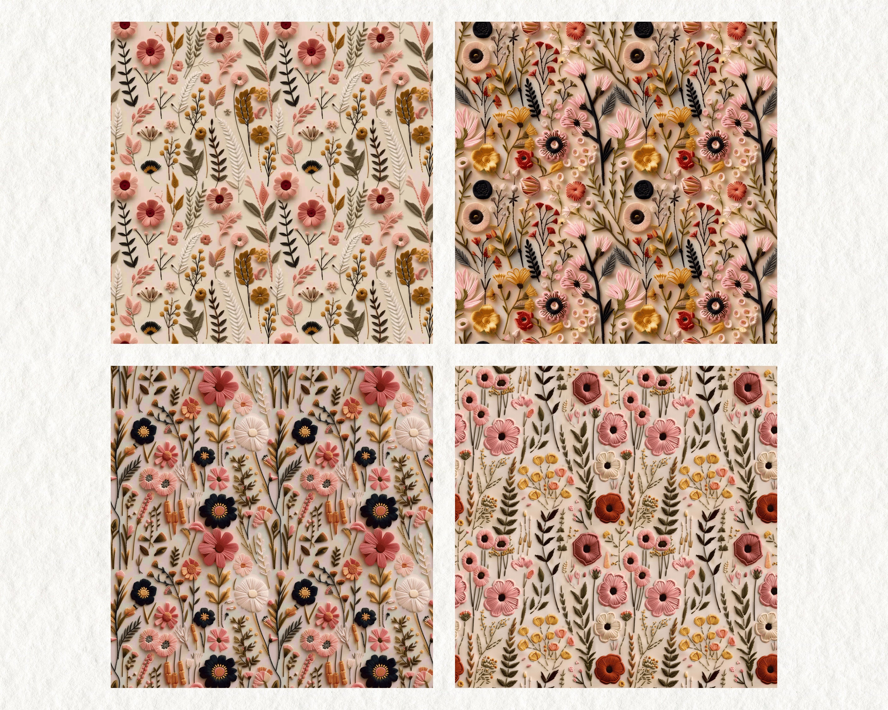 Wildflower Embroidery Pattern Seamless Digital Papers Printable ...