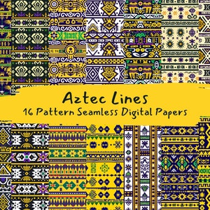 Aztec Lines Pattern Seamless Digital Papers - printable scrapbook paper instant download, commercial use, 300dpi