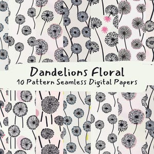 Dandelions Floral Pattern Seamless Digital Papers - printable scrapbook paper png instant download commercial use 300dpi