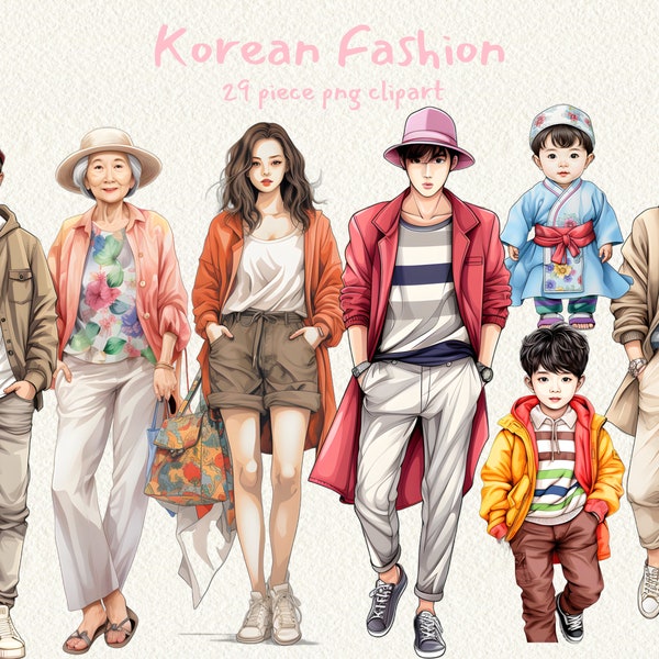 Korean Fashion, digital clip art graphics in PNG format transparent instant download for commercial use