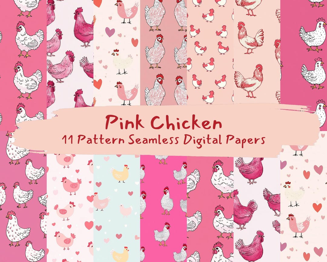Pink Chicken Pattern Seamless Digital Papers - Printable Scrapbook ...