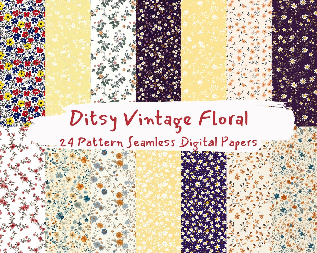 Ditsy Vintage Floral Pattern Seamless Digital Papers - Printable ...