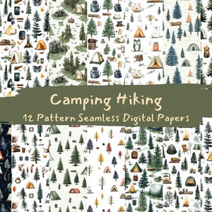 Camping randonnée motif papiers numériques sans couture - imprimable scrapbooking papier png usage commercial 300dpi