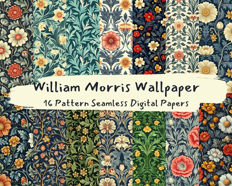 William Morris Wallpaper Pattern Seamless Digital Papers - printable scrapbook paper instant download, commercial use, 300dpi image 1