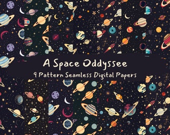 A Space Oddyssee Pattern Seamless Digital Papers - printable scrapbook paper instant download, commercial use, 300dpi
