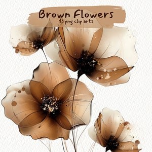 Clipart de flores marrons para impressão, formato png, fundo transparente, download instantâneo, uso comercial, 300dpi