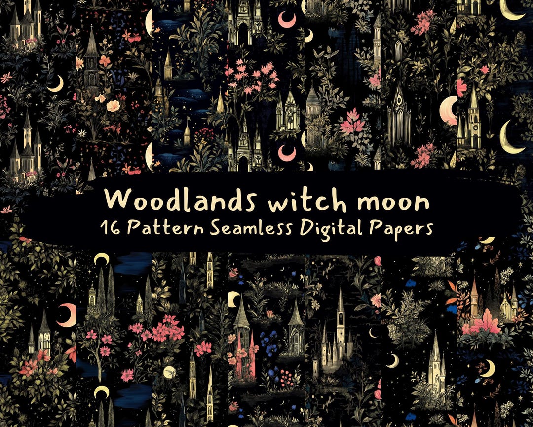Woodlands Witch Moon Pattern Seamless Digital Papers - Printable ...