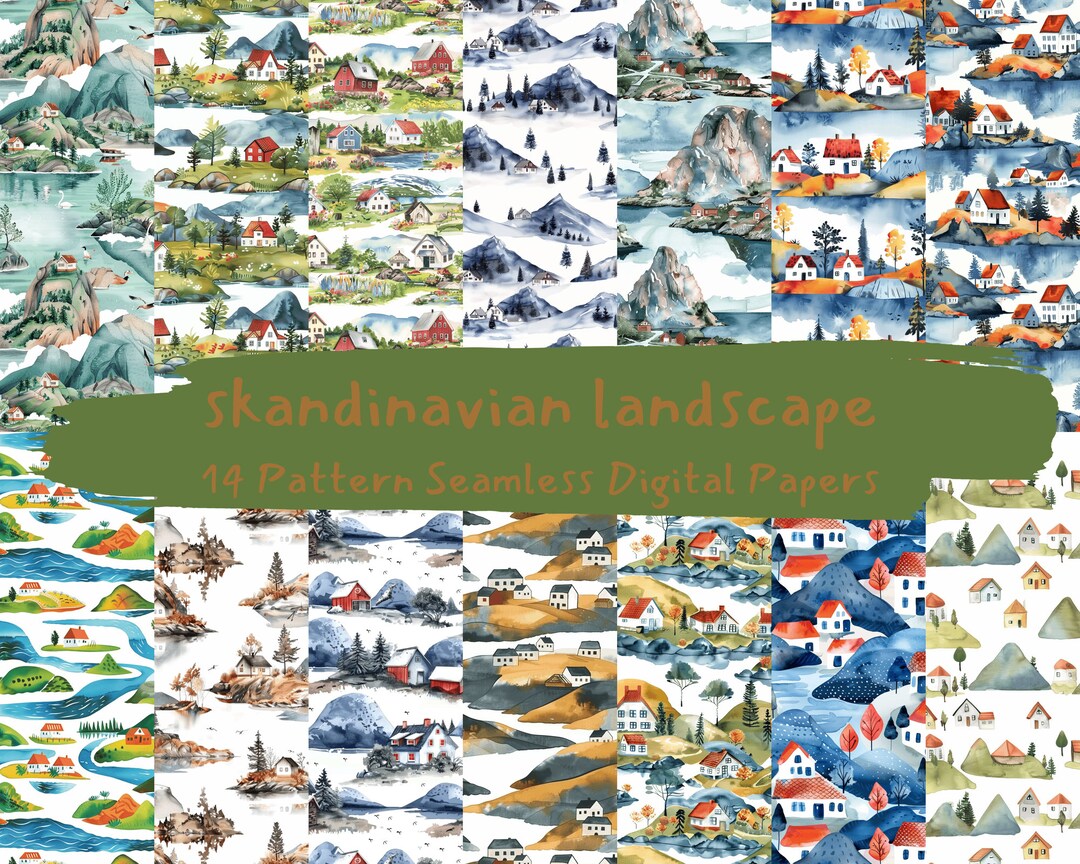 Skandinavische Landschaft Muster, 300dpi, zum ausdrucken, für Scrapbook