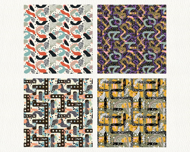 Abstract Shapes and Dots Pattern Seamless Digital Papers - Printable ...