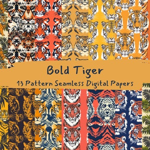 Bold Tiger Pattern Seamless Digital Papers - printable scrapbook paper instant download, commercial use, 300dpi