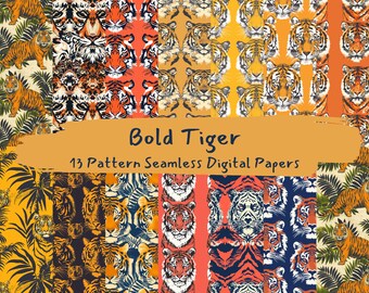 Bold Tiger Pattern Seamless Digital Papers - printable scrapbook paper instant download, commercial use, 300dpi