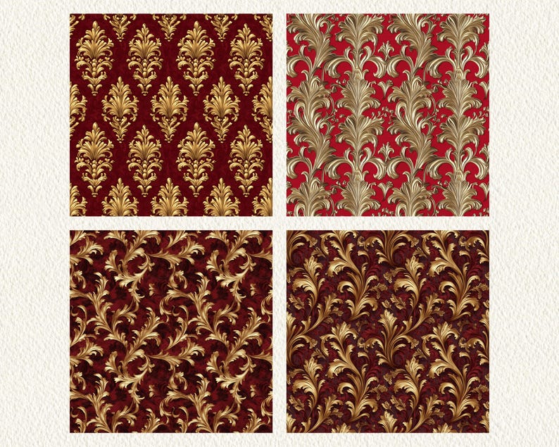 Red Rococo Background Gilded Red Rococo Pattern Seamless Digital Papers - Printable Scrapbook ...