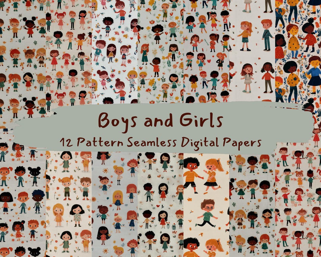 Boys and Girls Pattern Seamless Digital Papers - Printable Scrapbook ...