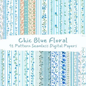 Schicke blaue Blumenmuster nahtlose digitale Papiere - printable Scrapbook Papier png sofortiger Download kommerzielle Nutzung 300dpi
