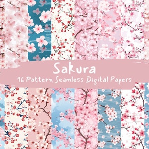 Sakura Pattern Seamless Digital Papers - download immediato di modelli di piastrelle in carta scrapbook stampabile per uso commerciale, 300 dpi