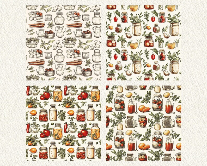 Ingredients Seamless Pattern Vintage Kitchen Ingredients Pattern Seamless Digital Papers - Printable ...