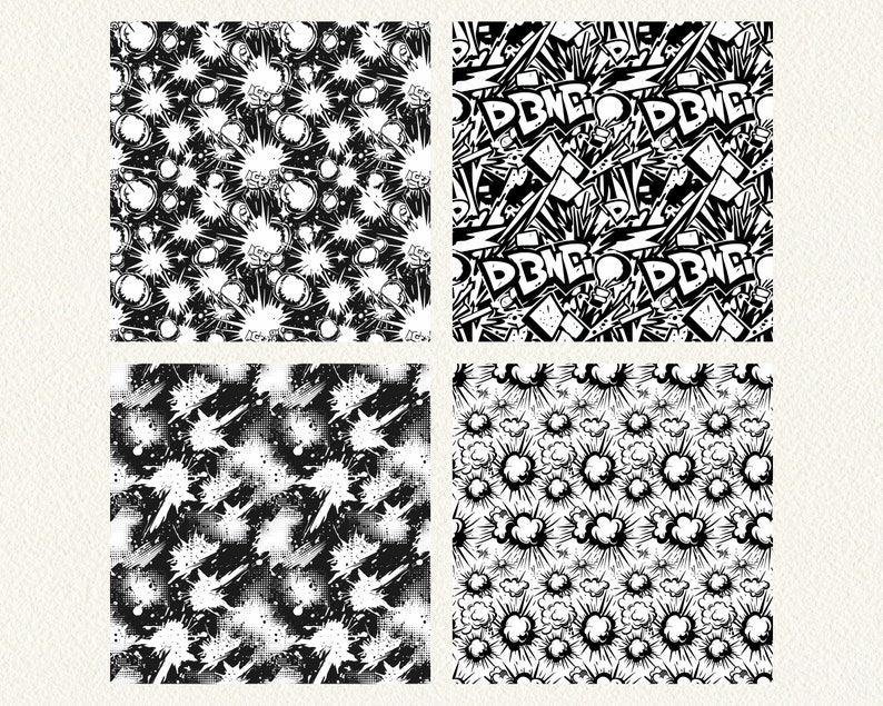 Mono Comic Book Pattern Seamless Digital Papers - Tile Patterns ...