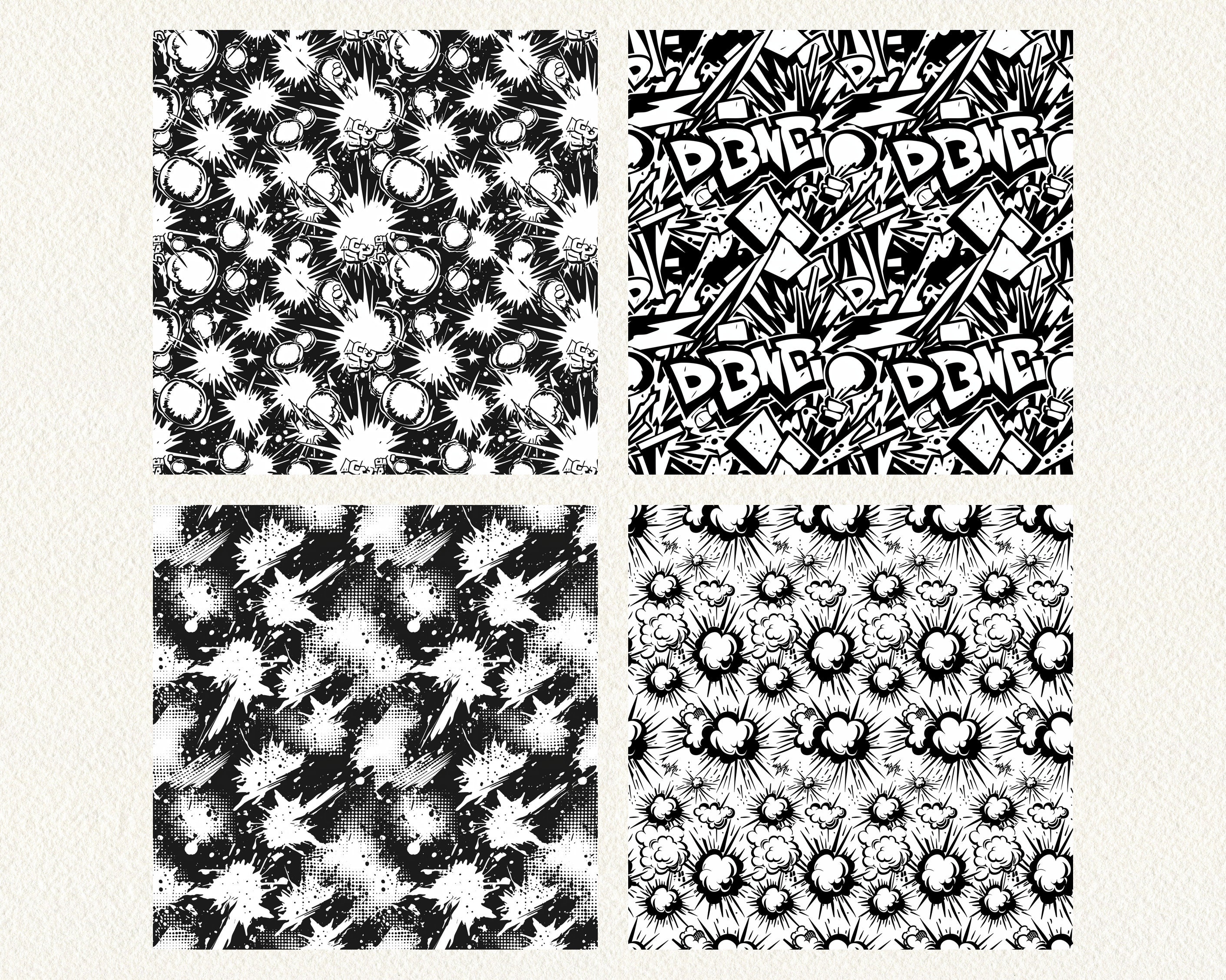 Mono Comic Book Pattern Seamless Digital Papers - Tile Patterns ...