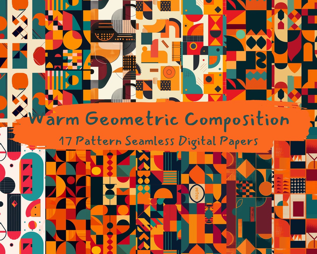Warm Geometric Composition Pattern Seamless Digital Papers - Printable ...