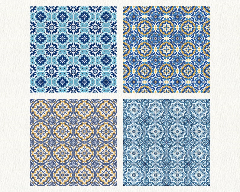 Azulejo Floral Tile Pattern Seamless Digital Papers - Printable ...