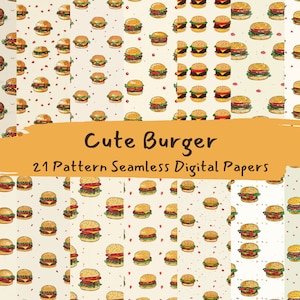 Cute Burger Pattern Seamless Digital Papers - printable scrapbook paper instant download, commercial use, 300dpi