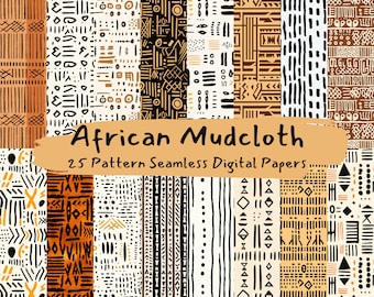 African Mudcloth Pattern Seamless Digital Papers - tile patterns printable scrapbook paper instant download for commercial use, 300dpi