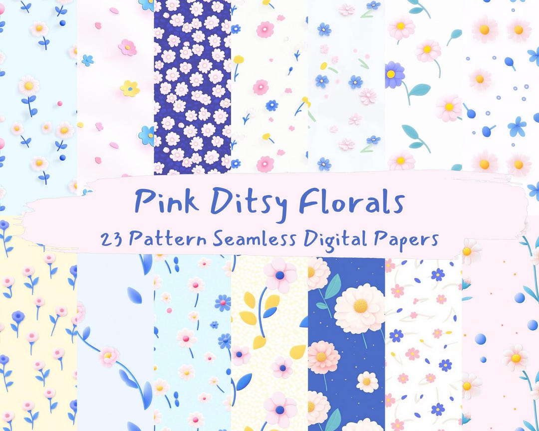 Pink Ditsy Florals Pattern Seamless Digital Papers - Printable ...