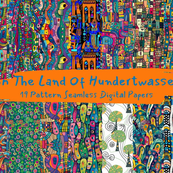 En la tierra de Hundertwasser Pattern Seamless Digital Papers - descarga instantánea de papel de álbum de recortes imprimible, uso comercial, 300 ppp