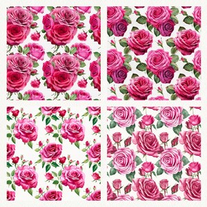 Watercolor Hot Pink Roses Pattern Seamless Digital Papers - Printable ...