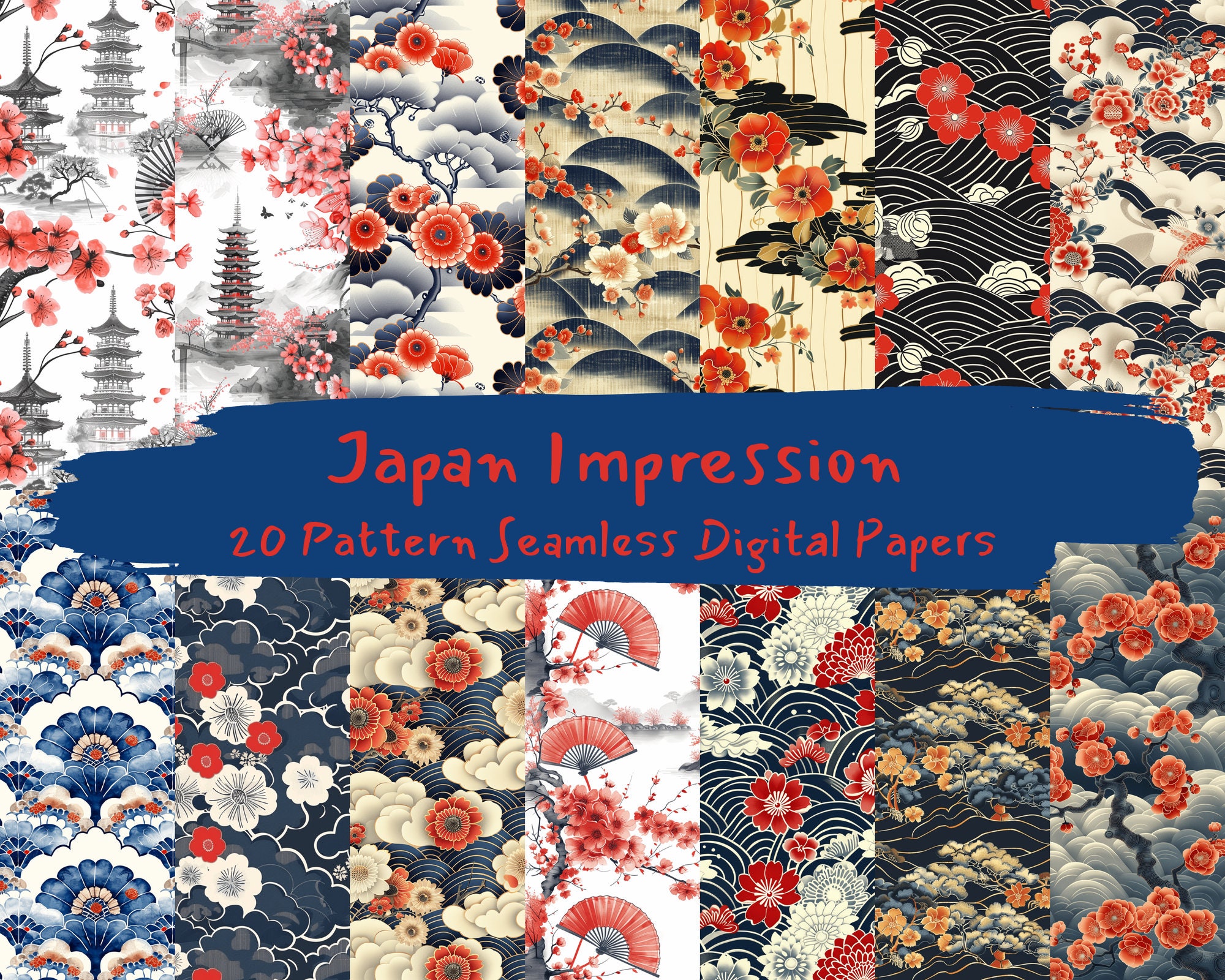 Japan Impression Pattern Seamless Digital Papers Printable Scrapbook ...