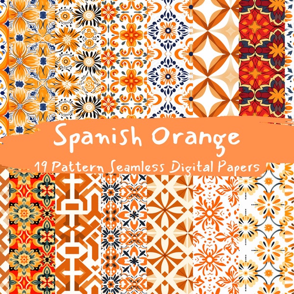 Spanish Orange Pattern Seamless Digital Papers - tile patterns printable scrapbook paper instant download for commercial use, 300dpi