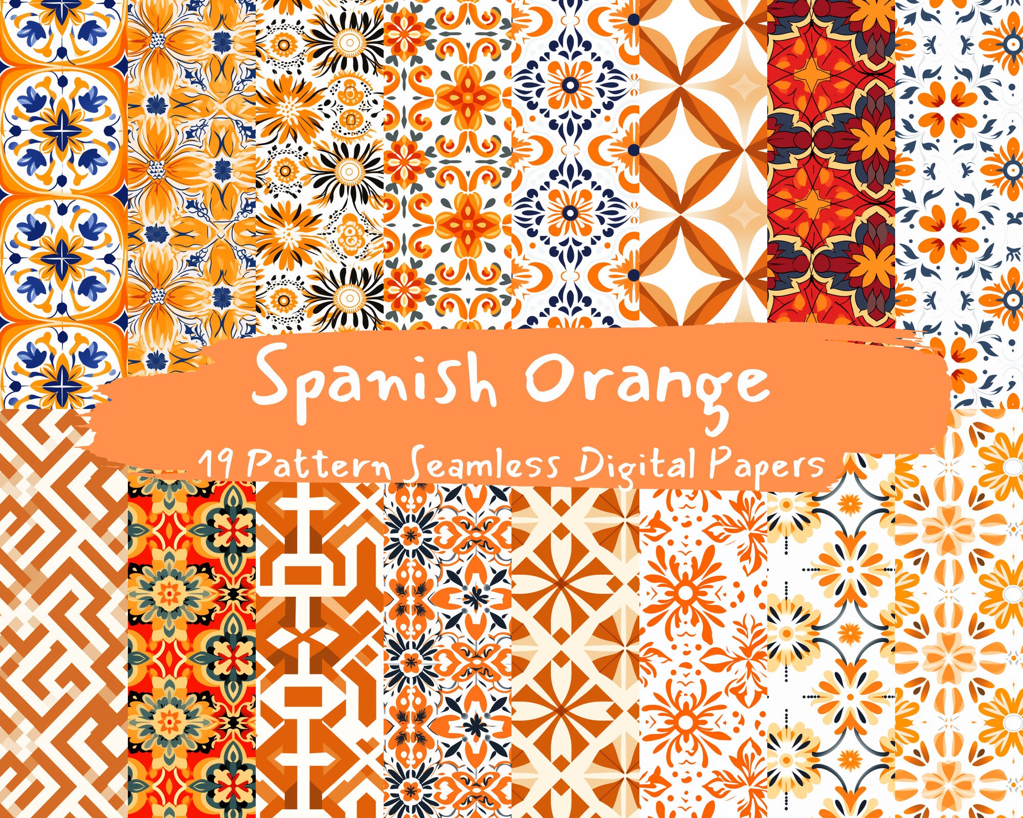 Spanish Orange Pattern Seamless Digital Papers - Tile Patterns Printable  Scrapbook Paper Instant Download for Commercial Use, 300dpi - Etsy