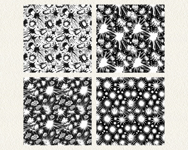 Mono Comic Book Pattern Seamless Digital Papers - Tile Patterns ...