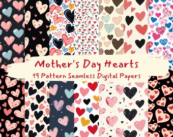 Mother's Day Hearts Pattern Seamless Digital Papers - printable scrapbook paper instant download, commercial use, 300dpi