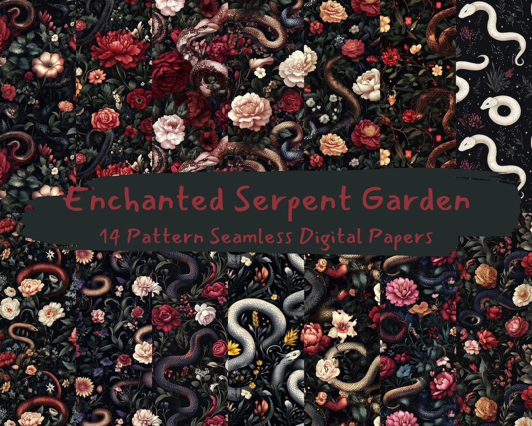 Enchanted Serpent Garden Pattern Seamless Digital Papers - Printable ...