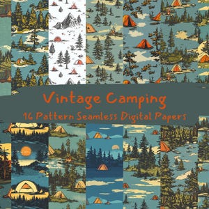 Vintage Camping Muster nahtlose digitale Papiere - printable Scrapbook Papier png sofortiger Download kommerzielle Nutzung 300dpi
