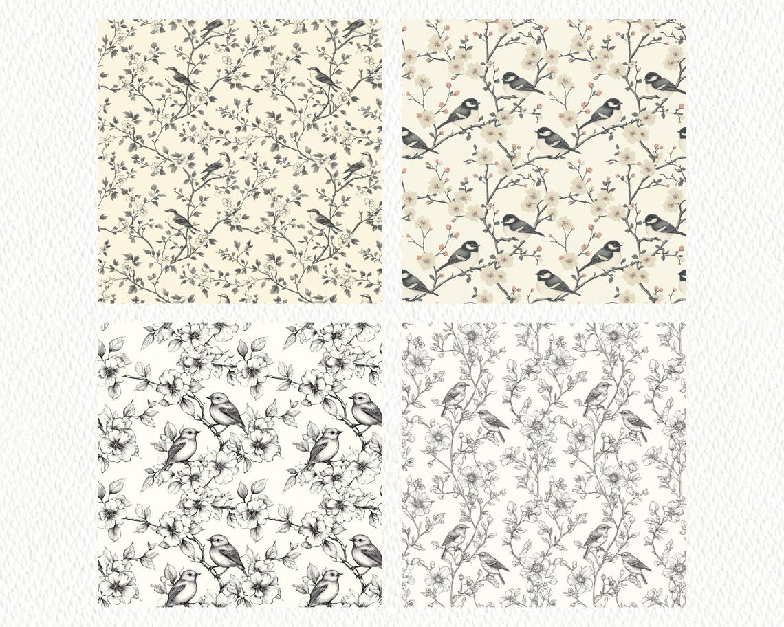 Perching Bird Pattern Seamless Digital Papers - Printable Scrapbook ...