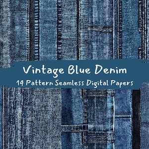 Vintage Blue Denim Pattern Seamless Digital Papers - printable scrapbook paper png instant download commercial use 300dpi
