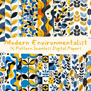 Modern Environmentalist Pattern Seamless Digital Papers - download immediato di carta scrapbook stampabile, uso commerciale, 300dpi