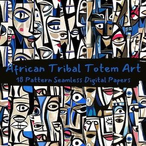 African Tribal Totem Art Pattern Seamless Digital Papers - printable scrapbook paper png instant download commercial use 300dpi