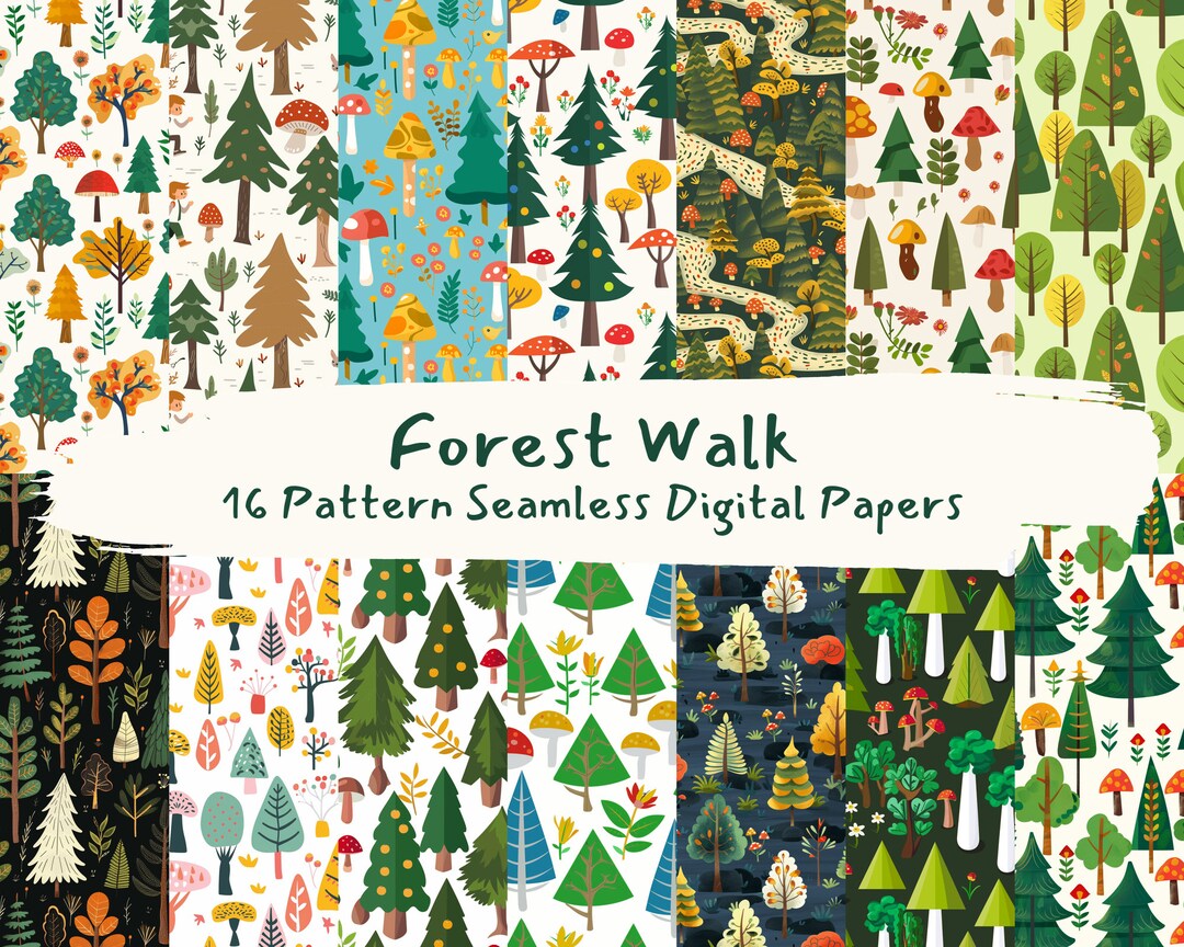 Overstep Walk Pattern Forest Walk Pattern Seamless Digital Papers - Printable Scrapbook Paper ...