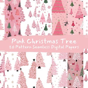 Pink Christmas Tree Pattern Seamless Digital Papers - printable scrapbook paper png instant download commercial use 300dpi