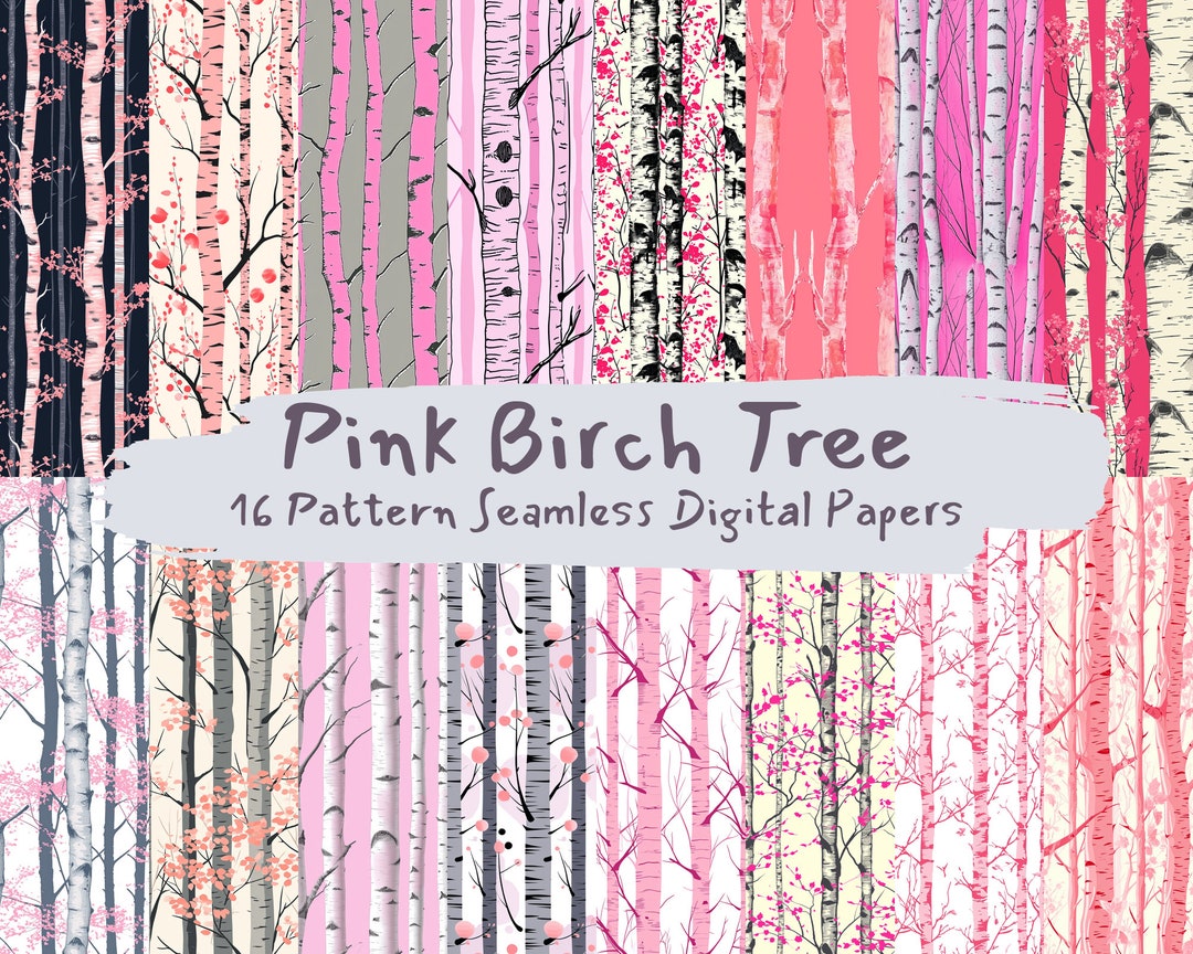 Pink Birch Tree Pattern Seamless Digital Papers - Tile Patterns ...