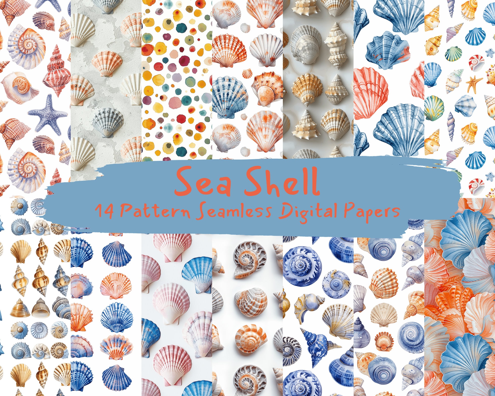 Sea Shell Pattern Seamless Digital Papers Printable Scrapbook Paper ...
